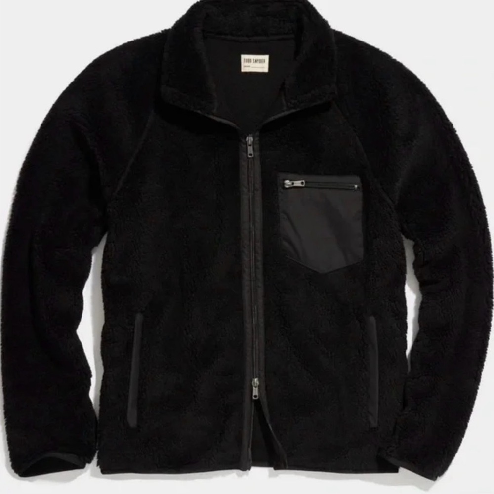 Todd Snyder Men’s Black Sherpa Fleece Utility Zip Jacket Size Large Minimalist